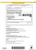 Pearson Edexcel Level 3 GCE Psychology Advanced PAPER 2&colon; Applications of Psychology Question Paper and Mark Scheme MAY 2025