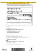 Pearson Edexcel Level 3 GCE Psychology Advanced Subsidiary PAPER 2&colon; Biological Psychology and Learning Theories Question Paper and Mark Scheme MAY 2025