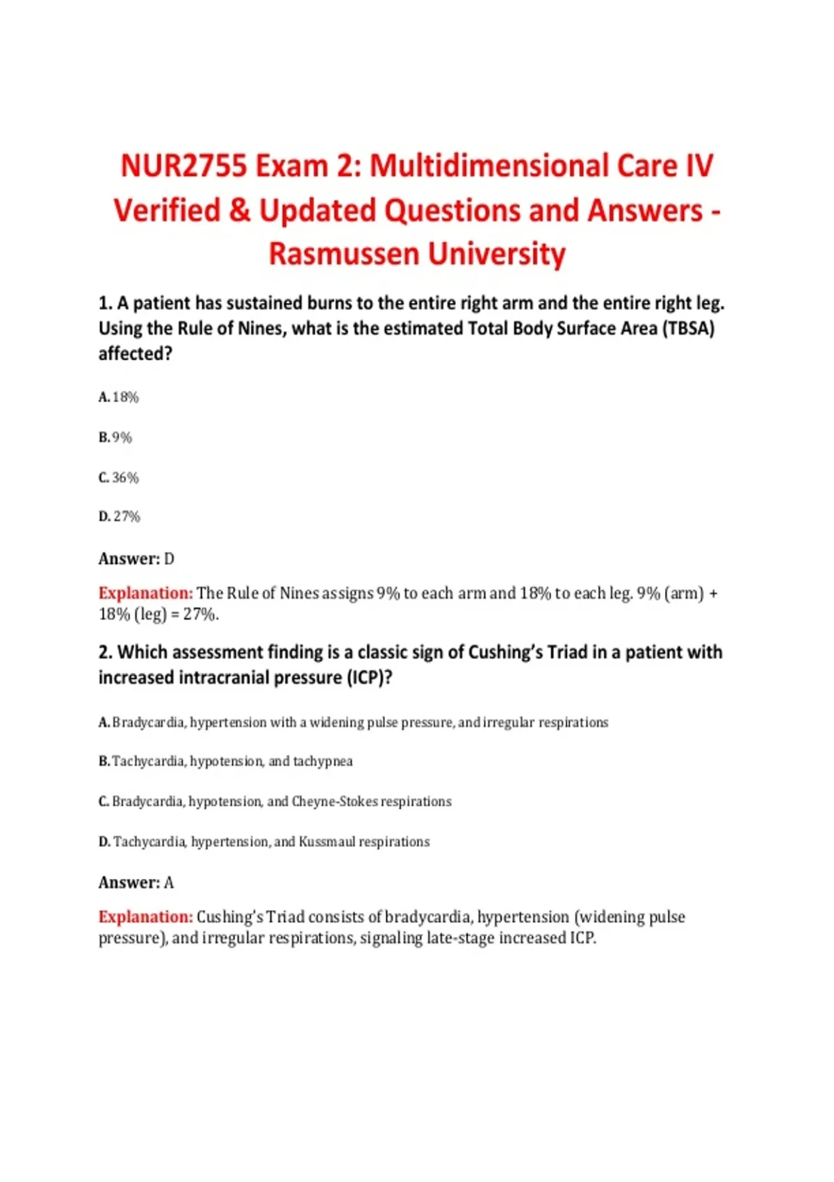 NUR2755 Exam 2: Multidimensional Care IV Verified & Updated Questions ...