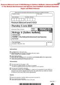Pearson Edexcel Level 3 GCE Biology A &lpar;Salters Nuffield &rpar; Advanced PAPER  1&colon; The Natural Environment and Species Survival2025 Combined Question  Paper and Mark Scheme