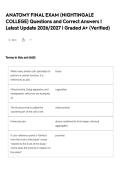 ANATOMY FINAL EXAM &lpar;NIGHTINGALE COLLEGE&rpar; Questions and Correct Answers &vert; Latest Update 2026&sol;2027 &vert; Graded A&plus; &lpar;Verified&rpar;
