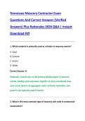 Tennessee Masonry Contractor Exam  Questions And Correct Answers &lpar;Verified  Answers&rpar; Plus Rationales 2026 Q&A &vert; Instant  Download Pdf