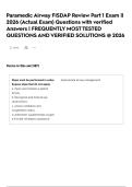 Paramedic Airway FISDAP Review Part 1 Exam &vert;&vert; 2026 &lpar;Actual Exam&rpar; Questions with verified Answers &vert; FREQUENTLY MOST TESTED QUESTIONS AND VERIFIED SOLUTIONS &commat; 2026