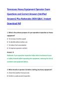 Tennessee Heavy Equipment Operator Exam  Questions and Correct Answers &lpar;Verified  Answers&rpar; Plus Rationales 2026 Q&A &vert; Instant  Download Pdf 