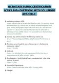 NC NOTARY PUBLIC CERTIFICATION SCRIPT 2026 QUESTIONS WITH SOLUTIONS GRADED A&plus;