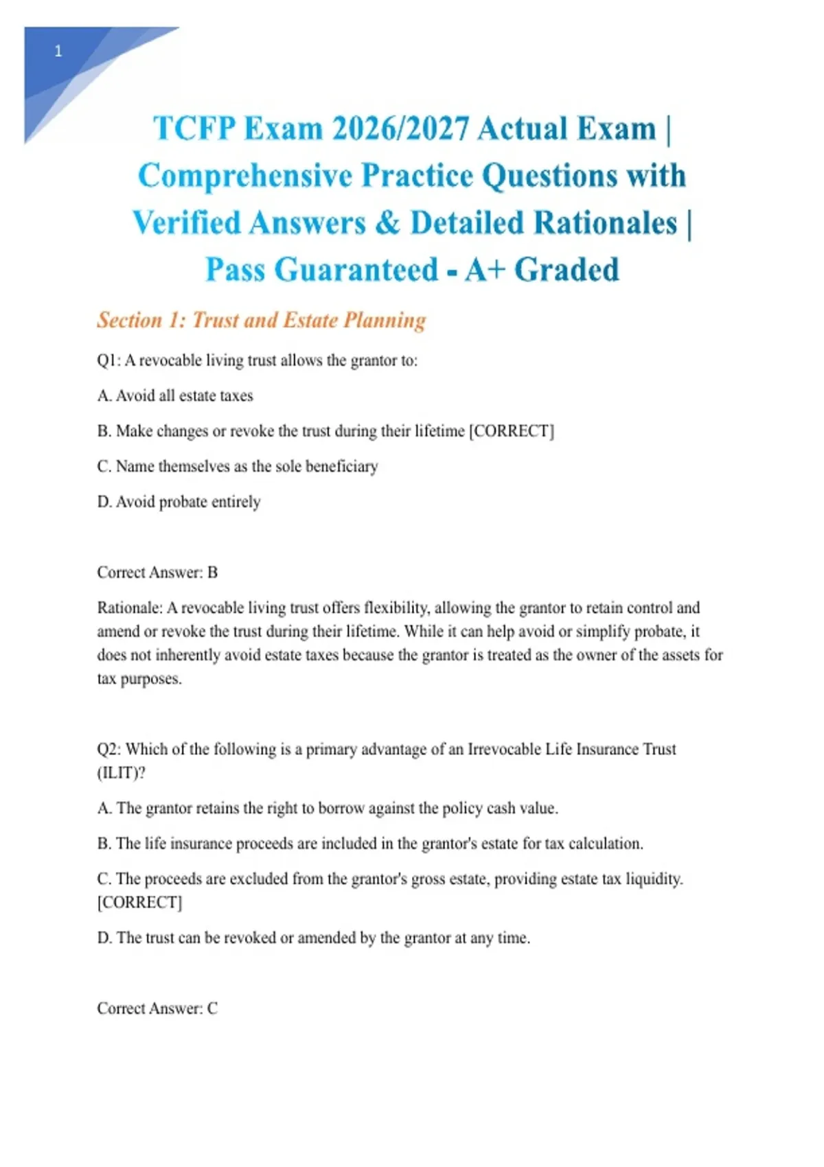 Tcf Questions TCFP Exam 2026/2027 Actual Exam | Comprehensive Practice Questions with ...