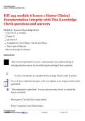 HIT 235 module 6 lesson 1 Master Clinical Documentation Integrity with This Knowledge Check questions and answers 