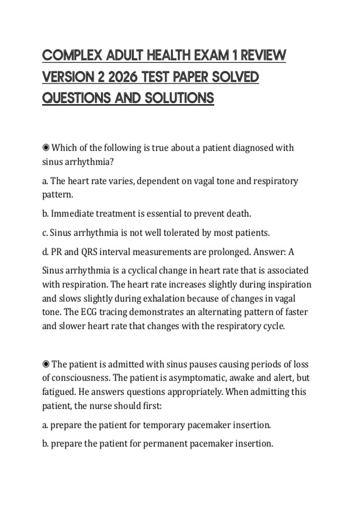 COMPLEX ADULT HEALTH EXAM 1 REVIEW VERSION 2 2026 TEST PAPER SOLVED ...