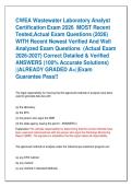 CWEA Wastewater Laboratory Analyst  Certification Exam 2026  MOST Recent  Tested&comma;Actual Exam Questions &lpar;2026&rpar;    WITH Recent Newest Verified And Well  Analyzed Exam Questions  &lpar;Actual Exam   2026-2027&rpar; Correct Detailed & Verified   ANSWERS &lpar;100&percnt; Accurate 