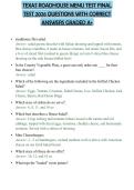 TEXAS ROADHOUSE MENU TEST FINAL TEST 2026 QUESTIONS WITH CORRECT ANSWERS GRADED A&plus;
