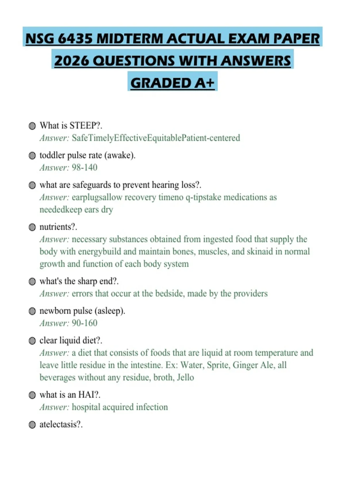 NSG 6435 MIDTERM ACTUAL EXAM PAPER 2026 QUESTIONS WITH ANSWERS GRADED ...