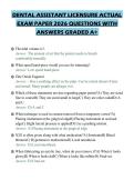 DENTAL ASSISTANT LICENSURE ACTUAL EXAM PAPER 2026 QUESTIONS WITH ANSWERS GRADED A&plus;