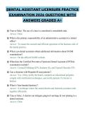 DENTAL ASSISTANT LICENSURE PRACTICE EXAMINATION 2026 QUESTIONS WITH ANSWERS GRADED A&plus;