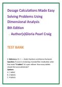 Nursing TestBank2026&colon; Dosage Calculations Made Easy 8th Ed Test Bank &vert; Craig MCQs &vert; Dimensional Analysis Nursing Math Questions