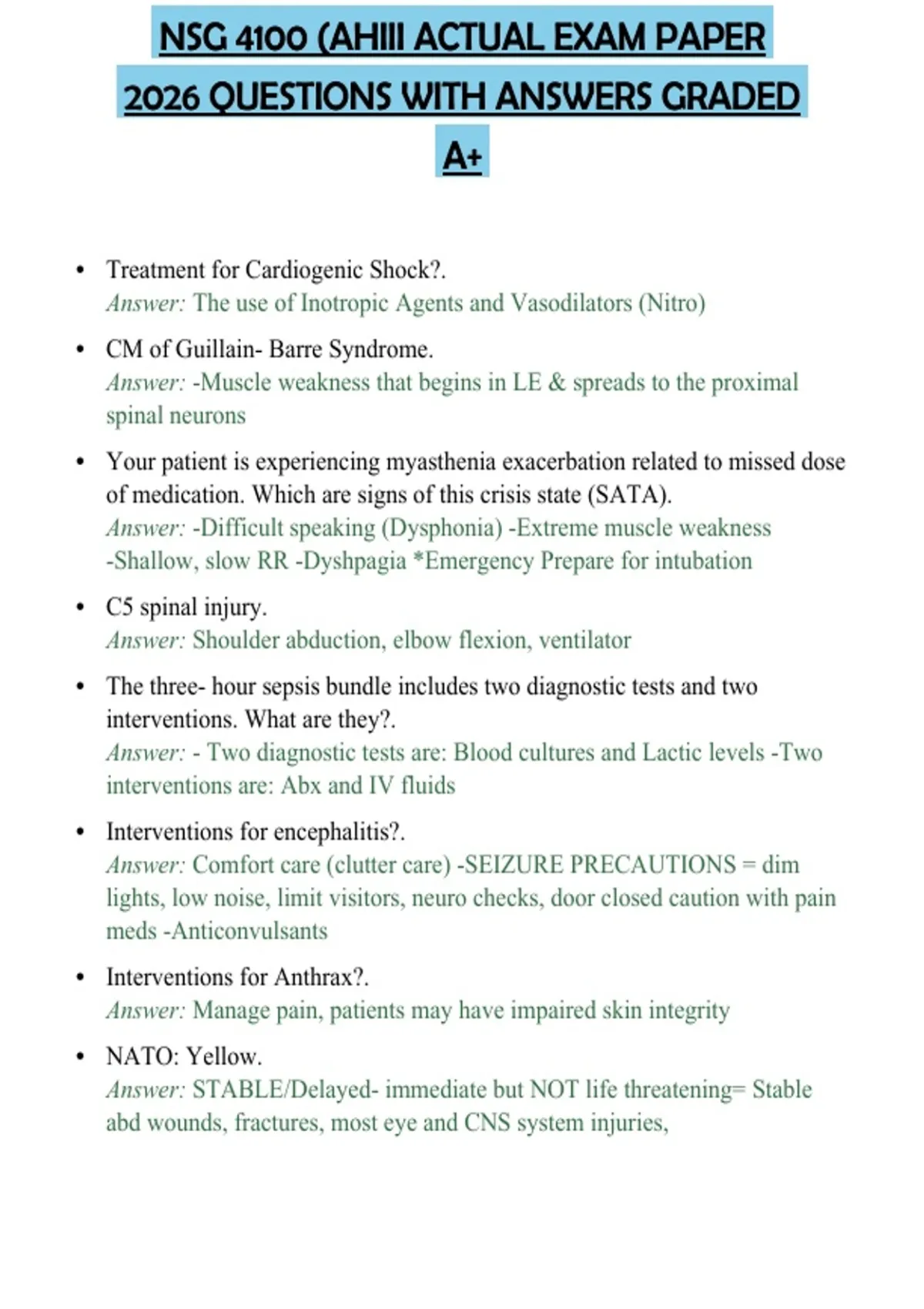 SG 4100 (AHIII ACTUAL EXAM PAPER 2026 QUESTIONS WITH ANSWERS GRADED A+ ...