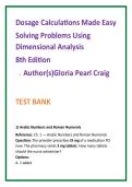 Dosage Calculations Made Easy 8th Edition Test Bank &vert; Gloria Pearl Craig &vert; Nursing Test Bank 2026 &vert; Dimensional Analysis MCQs