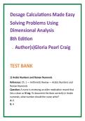 Nursing TestBank2026&colon; Dosage Calculations Made Easy 8th Ed Test Bank &vert; Gloria Craig MCQs &vert; Dimensional Analysis NCLEX Practice