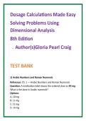 Dosage Calculations Made Easy 8th Ed Test Bank &vert; Gloria Craig MCQs &vert; Nursing TestBank2026 &vert; Dimensional Analysis Exam Questions
