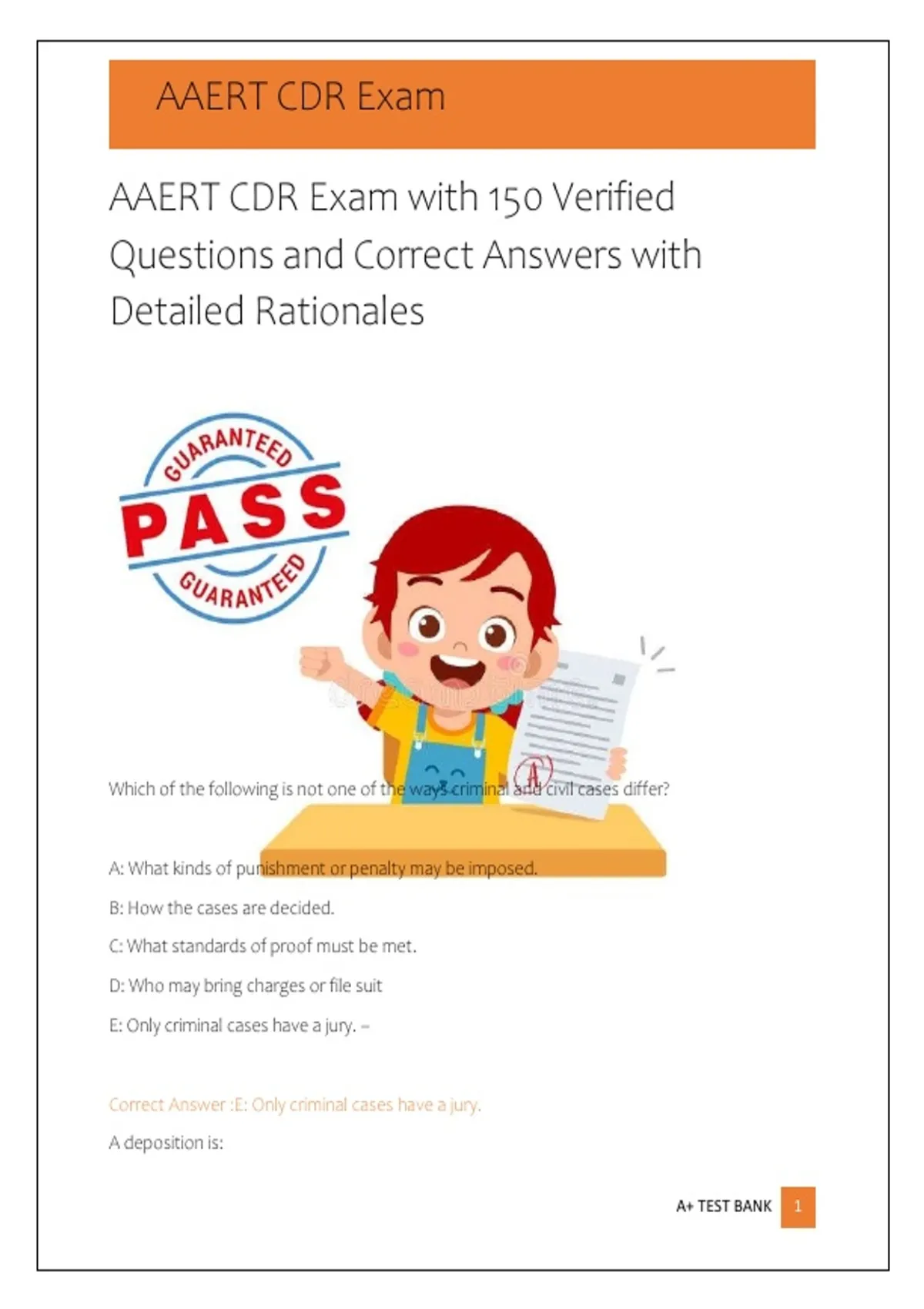 AAERT CDR Exam with 150 Verified Questions and Correct Answers with ...