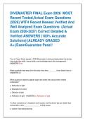 DIVEMASTER FINAL Exam 2026  MOST  Recent Tested&comma;Actual Exam Questions  &lpar;2026&rpar; WITH Recent Newest Verified And  Well Analyzed Exam Questions  &lpar;Actual  Exam 2026-2027&rpar; Correct Detailed &  Verified ANSWERS &lpar;100&percnt; Accurate  Solutions&rpar;&vert;&vert;ALREADY GRADED  A&plus;&vert;&vert;Exam