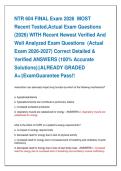 NTR 604 FINAL Exam 2026  MOST   Recent Tested&comma;Actual Exam Questions   &lpar;2026&rpar; WITH Recent Newest Verified And   Well Analyzed Exam Questions  &lpar;Actual   Exam 2026-2027&rpar; Correct Detailed &   Verified ANSWERS &lpar;100&percnt; Accurate   Solutions&rpar;&vert;&vert;ALREADY GRADED   A&plus;&vert;&vert;