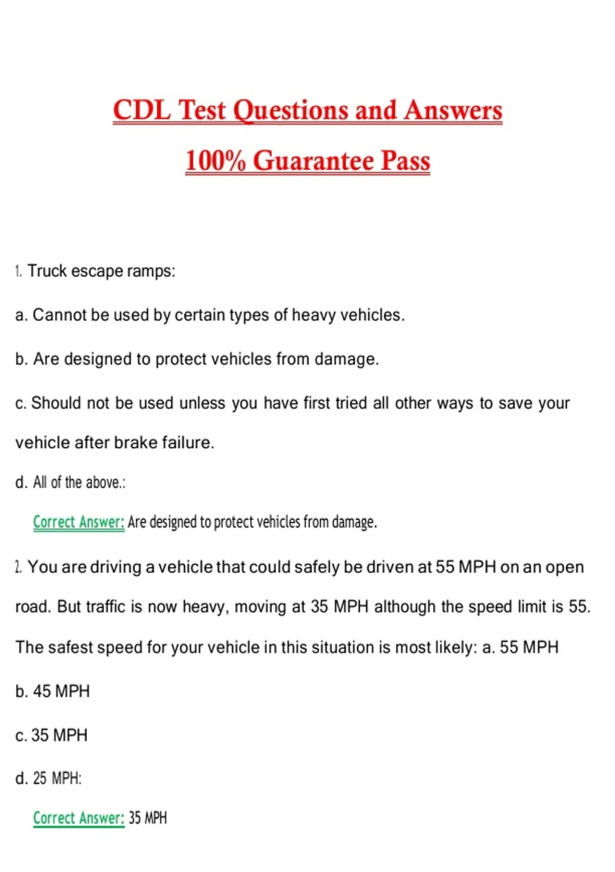 CDL Test 2026 | Complete Questions and Guide Answers, 100% Verified ...