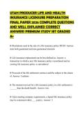 UTAH PRODUCER LIFE AND HEALTH INSURANCE LICENSURE PREPARATION FINAL PAPER 2026 COMPLETE QUESTIONS AND WELL EXPLAINED CORRECT ANSWERS PREMIUM STUDY SET GRADED A&plus;