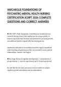 VARCAROLIS FOUNDATIONS OF PSYCHIATRIC-MENTAL HEALTH NURSING CERTIFICATION SCRIPT 2026 COMPLETE QUESTIONS AND CORRECT ANSWERS