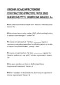 VIRGINIA HOME IMPROVEMENT CONTRACTING PRACTICE PAPER 2026 QUESTIONS WITH SOLUTIONS GRADED A&plus;