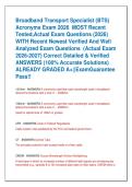 Broadband Transport Specialist &lpar;BTS&rpar;  Acronyms Exam 2026  MOST Recent  Tested&comma;Actual Exam Questions &lpar;2026&rpar;  WITH Recent Newest Verified And Well  Analyzed Exam Questions  &lpar;Actual Exam  2026-2027&rpar; Correct Detailed & Verified  ANSWERS &lpar;100&percnt; Accurate Solutio