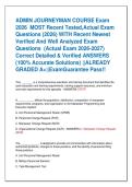 ADMIN JOURNEYMAN COURSE Exam  2026  MOST Recent Tested&comma;Actual Exam  Questions &lpar;2026&rpar; WITH Recent Newest  Verified And Well Analyzed Exam  Questions  &lpar;Actual Exam 2026-2027&rpar;  Correct Detailed & Verified ANSWERS  &lpar;100&percnt; Accurate Solutions&rpar; &vert;&vert;ALREADY  GRADED 