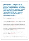 CEM 100 exam 1 Exam 2026  MOST  Recent Tested&comma;Actual Exam Questions  &lpar;2026&rpar; WITH Recent Newest Verified And  Well Analyzed Exam Questions  &lpar;Actual  Exam 2026-2027&rpar; Correct Detailed &  Verified ANSWERS &lpar;100&percnt; Accurate  Solutions&rpar; ALREADY GRADED A&plus;  ExamGuar
