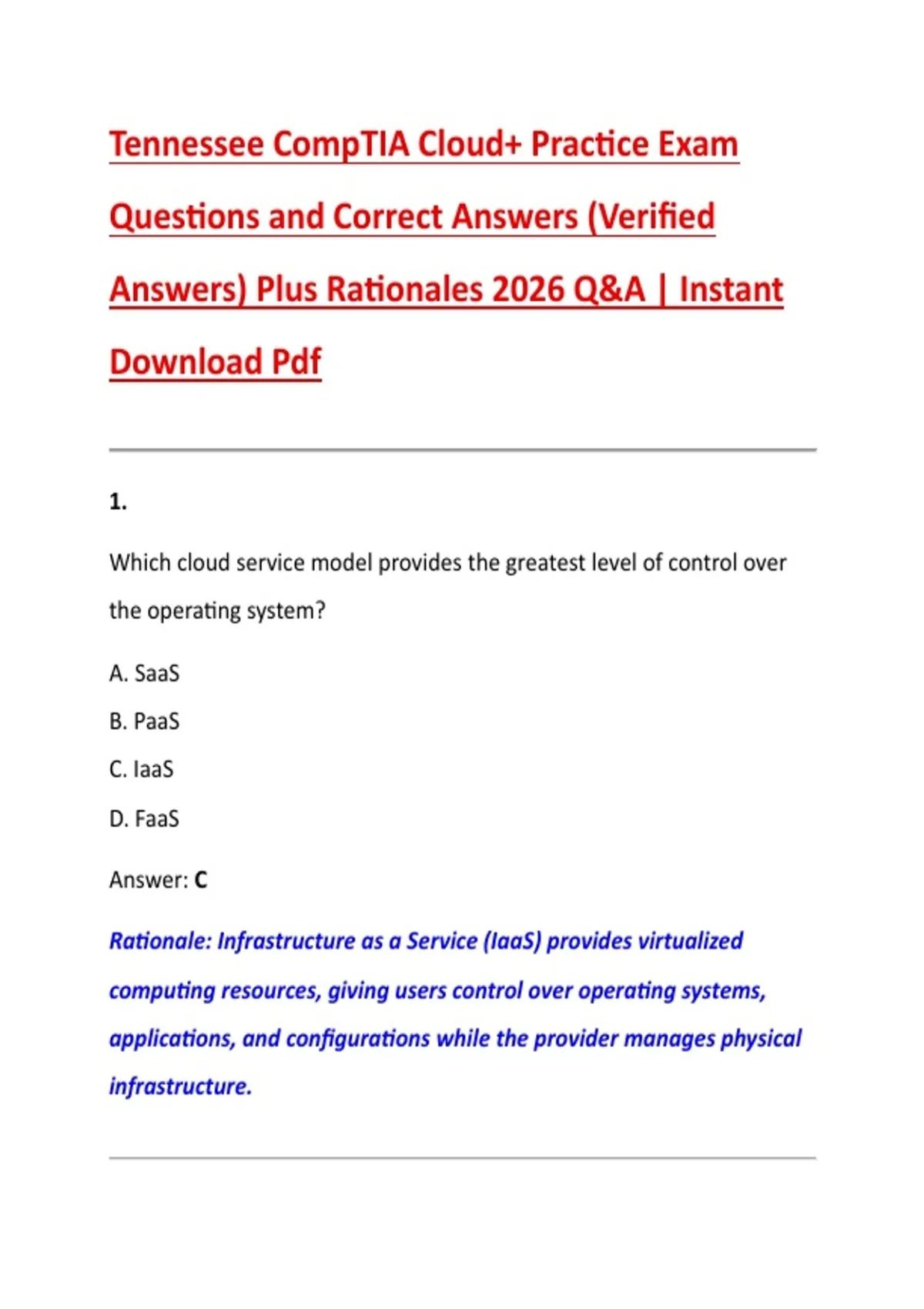 Tennessee CompTIA Cloud+ Practice Exam Questions and Correct Answers ...