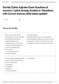 Florida Claims Adjuster Exam Questions & Answers &vert; Latest Already Graded A&plus; &vert;Questions with Correct Answers 2026 latest update&excl;&excl;