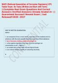 NACE &lpar;National Association of Corrosion Engineers&rpar; CP1  Tester Exam&period; Do Tests &lpar;Written and Start with Term&rpar;  &vert;&vert;Complete Real Exam Questions And Correct  Answers &lpar;Verified Answers&rpar; Already Graded A&plus; &vert;&vert;  Guaranteed Success&excl;&excl; Newest Exam &vert; Just  Released&excl;&excl;20