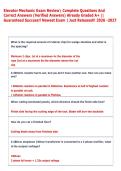Elevator Mechanic Exam Review Complete Questions And  Correct Answers &lpar;Verified Answers&rpar; Already Graded A&plus; &vert;&vert;  Guaranteed Success&excl;&excl; Newest Exam &vert; Just Released&excl;&excl; 2026 -2027