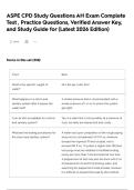 ASPE CPD Study Questions AH Exam Complete Test &comma; Practice Questions&comma; Verified Answer Key&comma; and Study Guide for &lpar;Latest 2026 Edition&rpar;