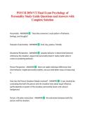 PSYCH 2054 VT Final Exam Psychology of Personality Study Guide Questions and Answers with Complete Solution
