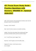 421 Postal Exam Study Guide &ndash;  Practice Questions with  Answers&period; GRADED A&plus;&period; Updated  2026&sol;2027 