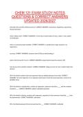 CHEM 121 EXAM STUDY NOTES QUESTIONS & CORRECT ANSWERS UPDATED 2026&sol;2027