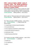 HDC- code of rights&comma; NCNZ- code of conduct&comma; HIPC - PA&comma; NZNO guideline - code of ethics Exam Questions 