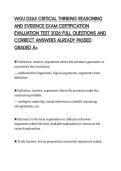 WGU D265 CRITICAL THINKING REASONING AND EVIDENCE EXAM CERTIFICATION EVALUATION TEST 2026 FULL QUESTIONS AND CORRECT ANSWERS ALREADY PASSED GRADED A&plus;
