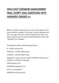 WGU D427 DATABASE MANAGEMENT FINAL SCRIPT 2026 QUESTIONS WITH ANSWERS GRADED A&plus;
