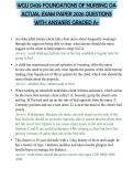 WGU D439 FOUNDATIONS OF NURSING OA ACTUAL EXAM PAPER 2026 QUESTIONS WITH ANSWERS GRADED A&plus;