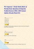 Fire Inspector 1 Study Guide &lpar;State of Florida&rpar; Exam Questions & Expertly Verified Answers 2026 &vert; 2027 &lpar;Latest Update Already Rated A&plus;&rpar;    