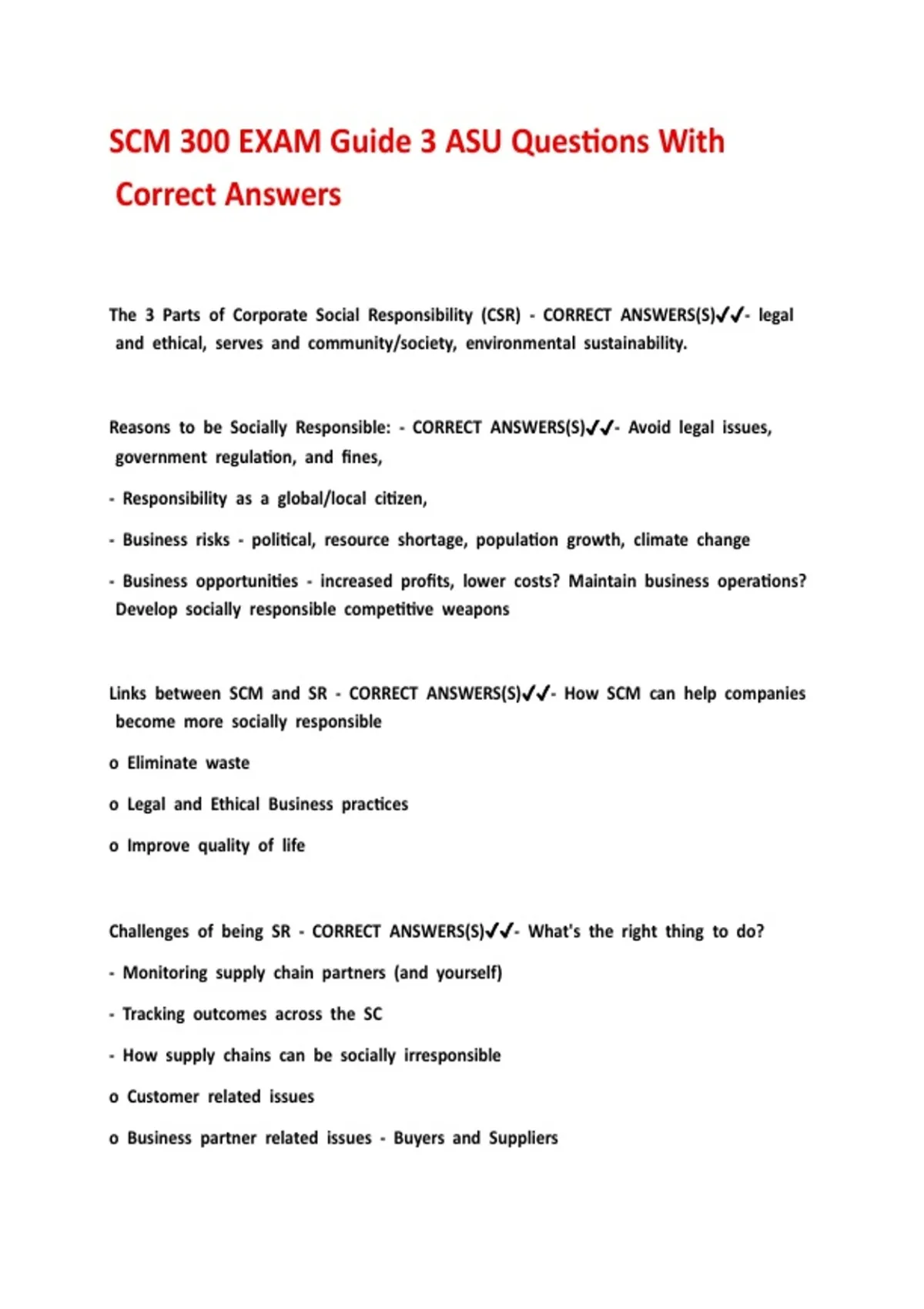 SCM 300 EXAM Guide 3 ASU Questions With Correct Answers - SCM 300 ...