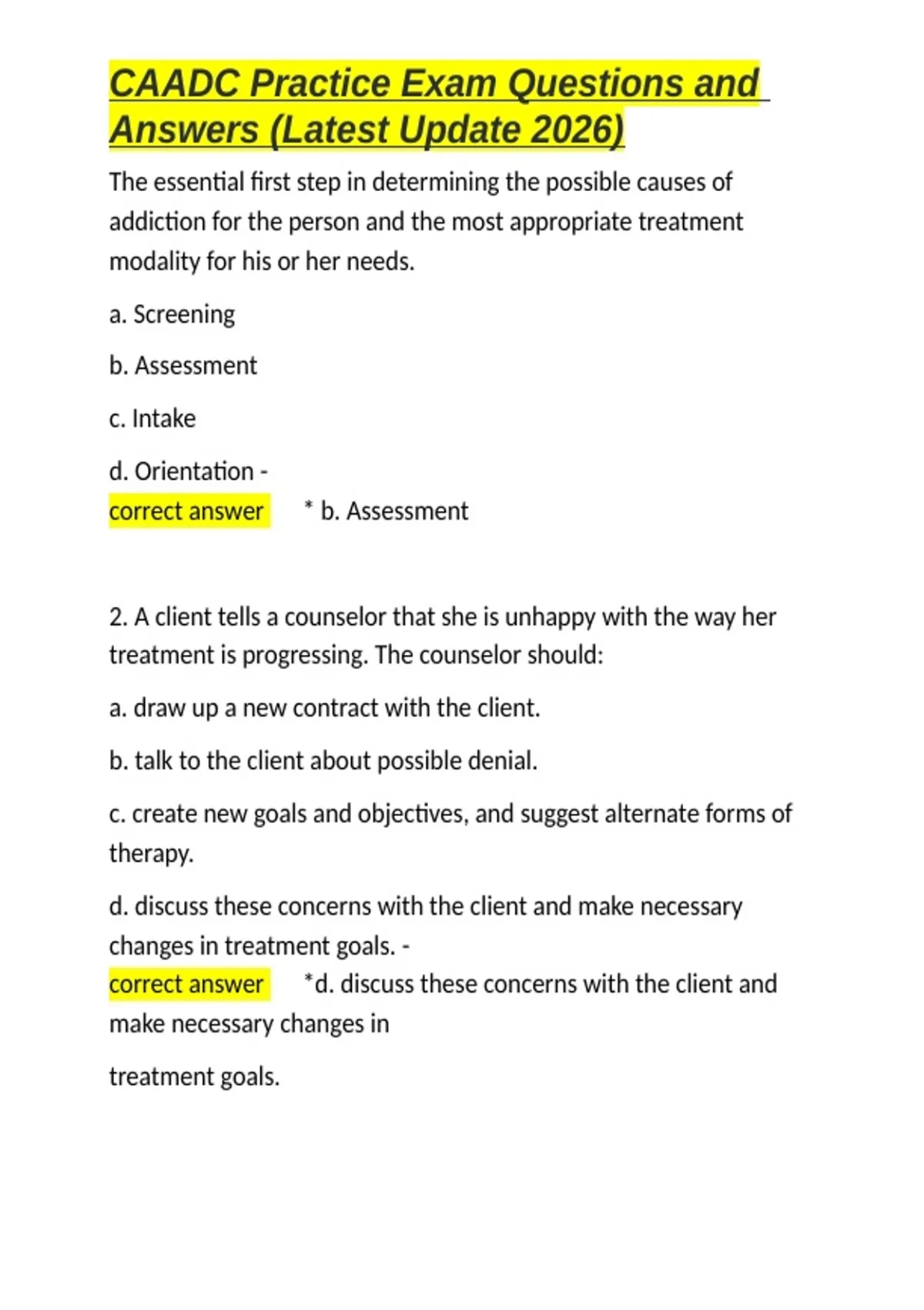 CAADC Practice Exam Questions and Answers (Latest Update 2026).docx ...
