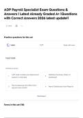 ADP Payroll Specialist Exam Questions & Answers &vert; Latest Already Graded A&plus; &vert;Questions with Correct Answers 2026 latest update&excl;&excl;