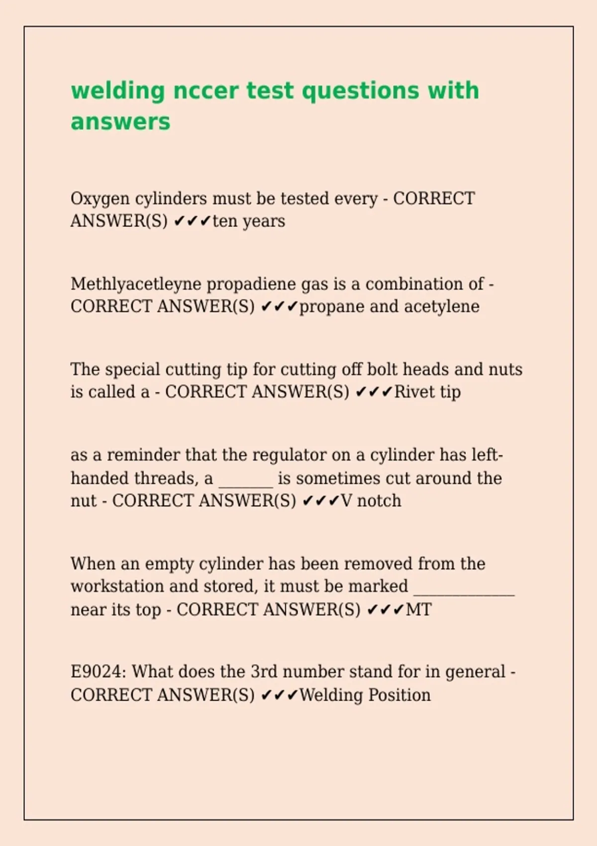 welding nccer test questions with answers. - Welding Entrance - Stuvia US