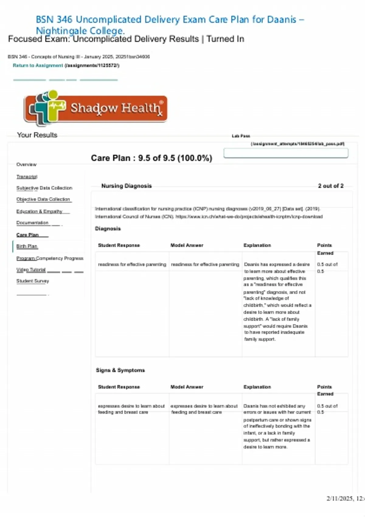 BSN 346 Uncomplicated Delivery Exam Care Plan for Daanis – Nightingale ...